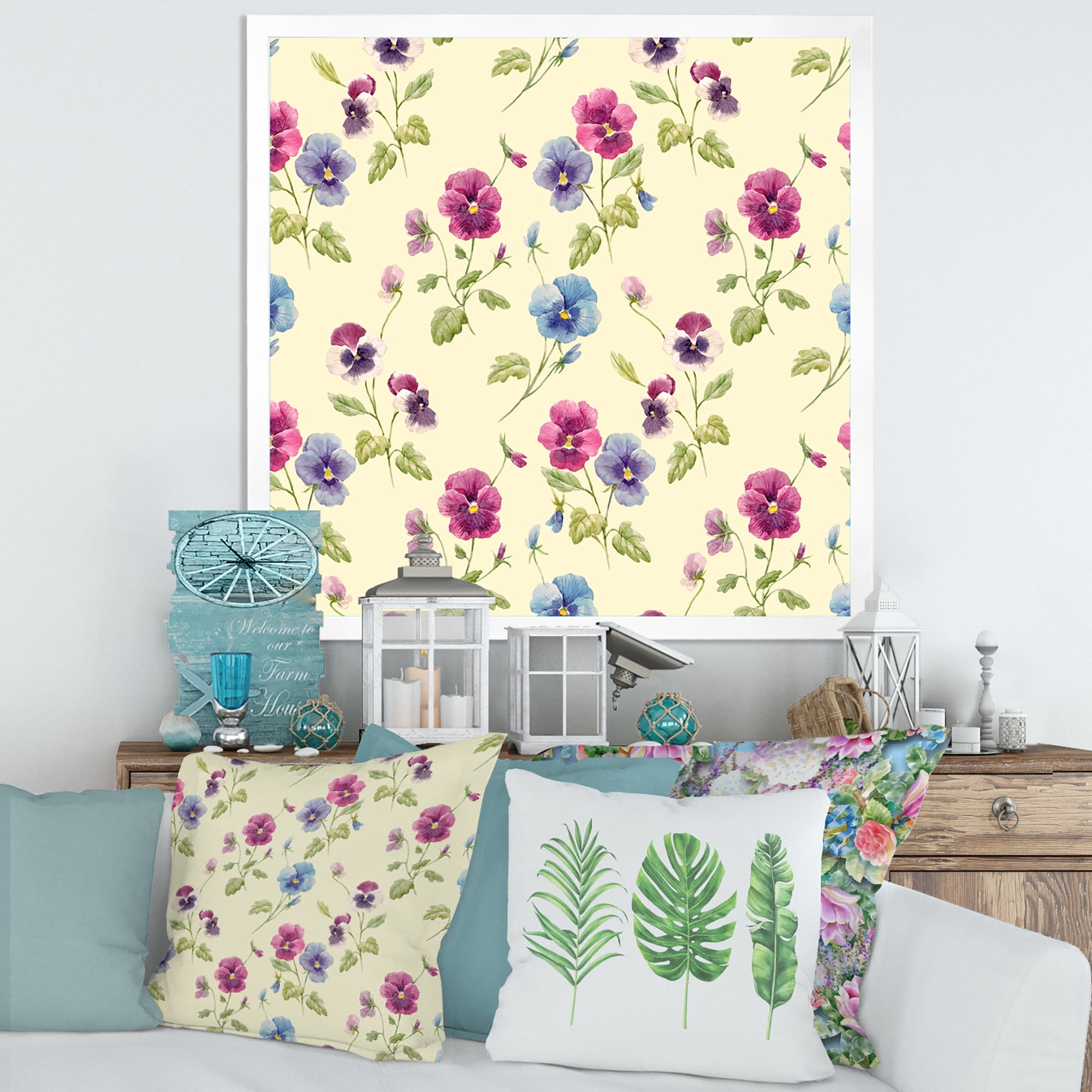 Designart 'Blue and Pink Pansy Flowers I' Traditional Framed Art Print