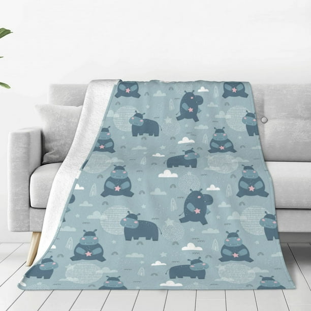 Balery Cute Hippopotamus Manta de Felpa Suave y Acogedora – Cobija de Franela Aterciopelada para Cama, Lavable y Cálida para Sofá, Mascotas, Transpirable-80"x60"