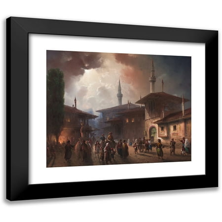 Carlo Bossoli 14x12 Black Modern Framed Museum Art Print Titled - The Khan's Palace In Bakhchisarai, Crimea (1857)