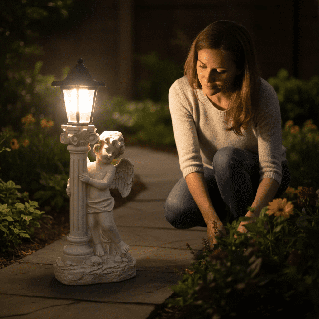 Lumiartisan 19.7" Solar Angel Statues Set of 2, Left & Right Roman Pillar Decor