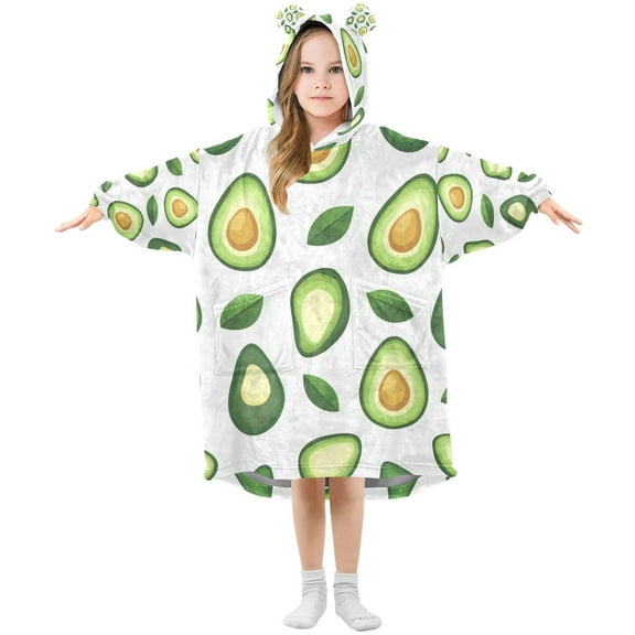 FORMRS Wearable Blanket Hoodie with Sleeves for Kids Cozy Flannel Sweatshirt, Avocado