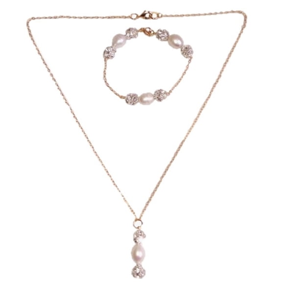Collar Aretes y Pulsera Chapa De Oro y Perlas Cultivadas