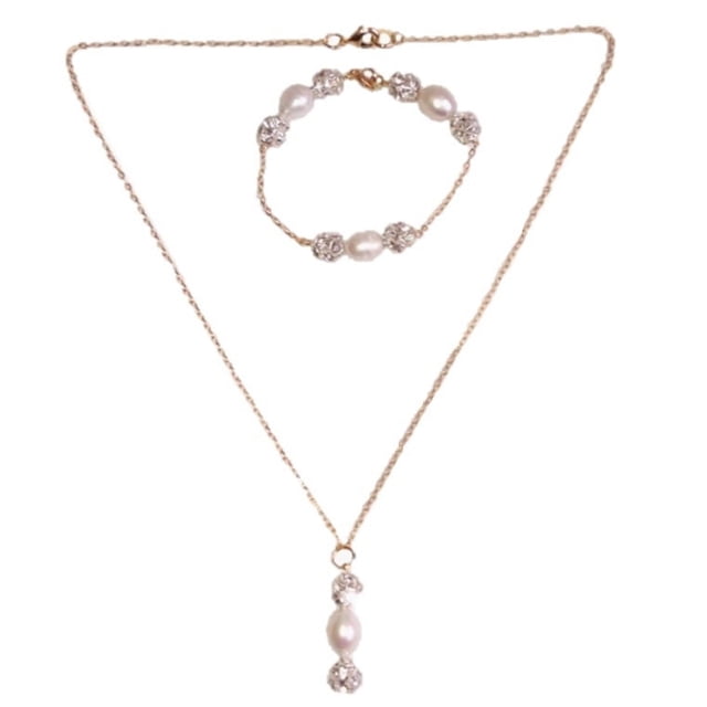 Collar Aretes y Pulsera Chapa De Oro y Perlas Cultivadas