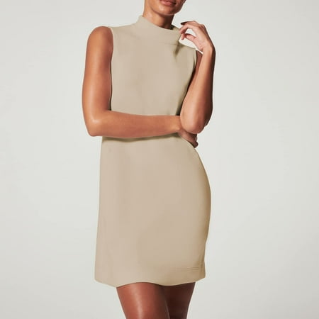 Baqcunre Sundresses For Women Dress For Women Summer Sleeveless Mock Neck Dress Casual A Line Tank Dress Sundress With Pockets Dresses For Women 2023 Corset Dress Khaki Dress L