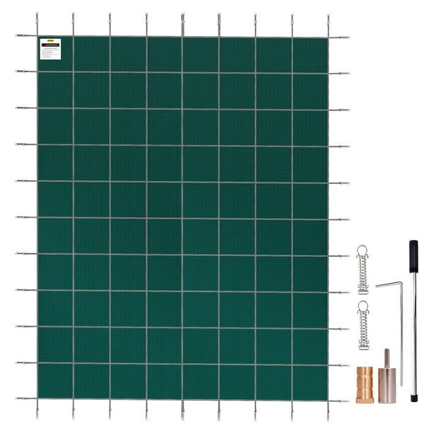 La cubierta de seguridad para piscinas VEVOR se adapta a una malla verde rectangular de 12 x 24 pies