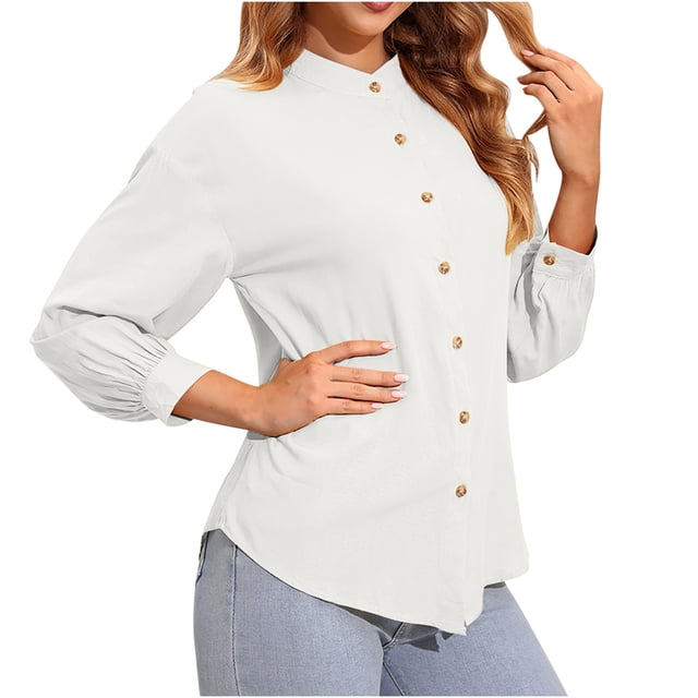 Yuyuzo Womens Shirts Long Sleeve Button down V Neck Solid Color Basic Fall Going out Tops for Women Blouse