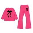 thumbnail image 3 of LRen Girls 2 Piece Outfits Size 7-8 Cute Bowknot Print Shirt and Flare Pants Casual Crewneck Soft Girls Cotton Clothing 2pc Sets Back To School Clothes, 3 of 5