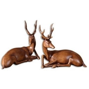 Angle View: Set of 2 Decorative Tawny Brown Wood Finished Buck Table Top Figures 16"