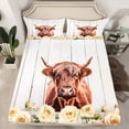 thumbnail image 2 of Feelyou 3D Brown Cow Queen Sheet Sets for Teen, Romantic Yellow Rose Flat Sheet, Rustic Lodge Cabin Queen Fitted Sheet, Ultra Soft Bedroom Decor, 4 Pieces, 2 of 7