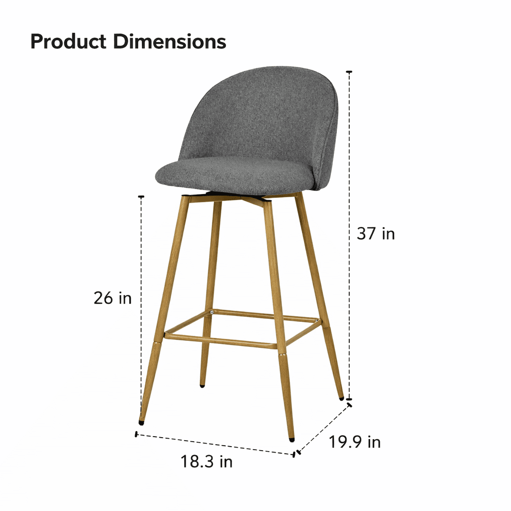 Homy Casa 26" Swivel Counter Height Bar Stools, Set of 2, Kitchen Island Chairs, Urban Grey