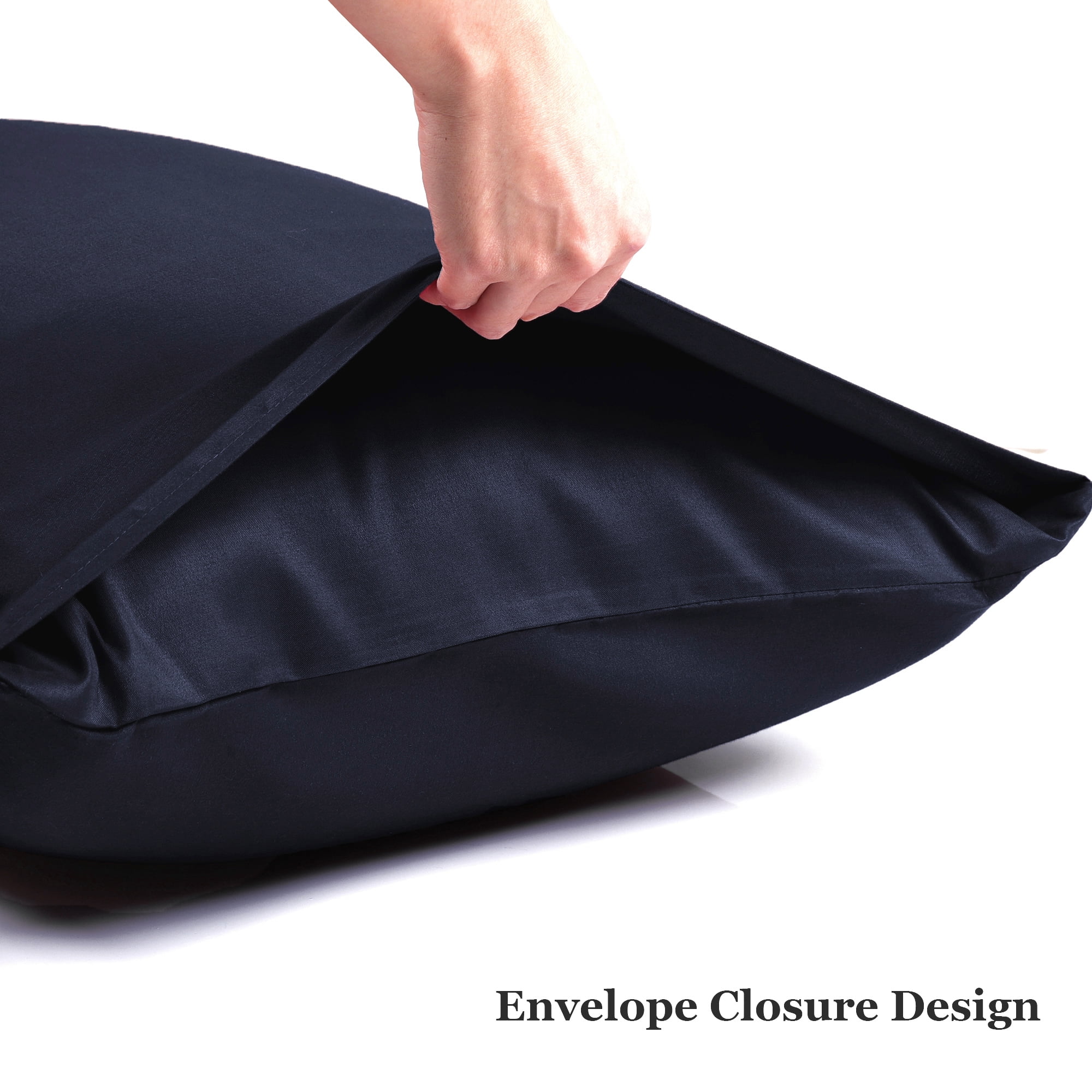 Unique Bargains 2 Packs 1800  Brushed Pillowcase Zippered  Navy Blue, King Size