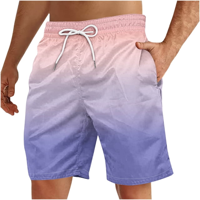LOVZFMLL Men's Shorts Quick Dry Gradient Color Swim Trunks Beach Board Shorts with Pockets Bathing Suits Swimwear Purple D L