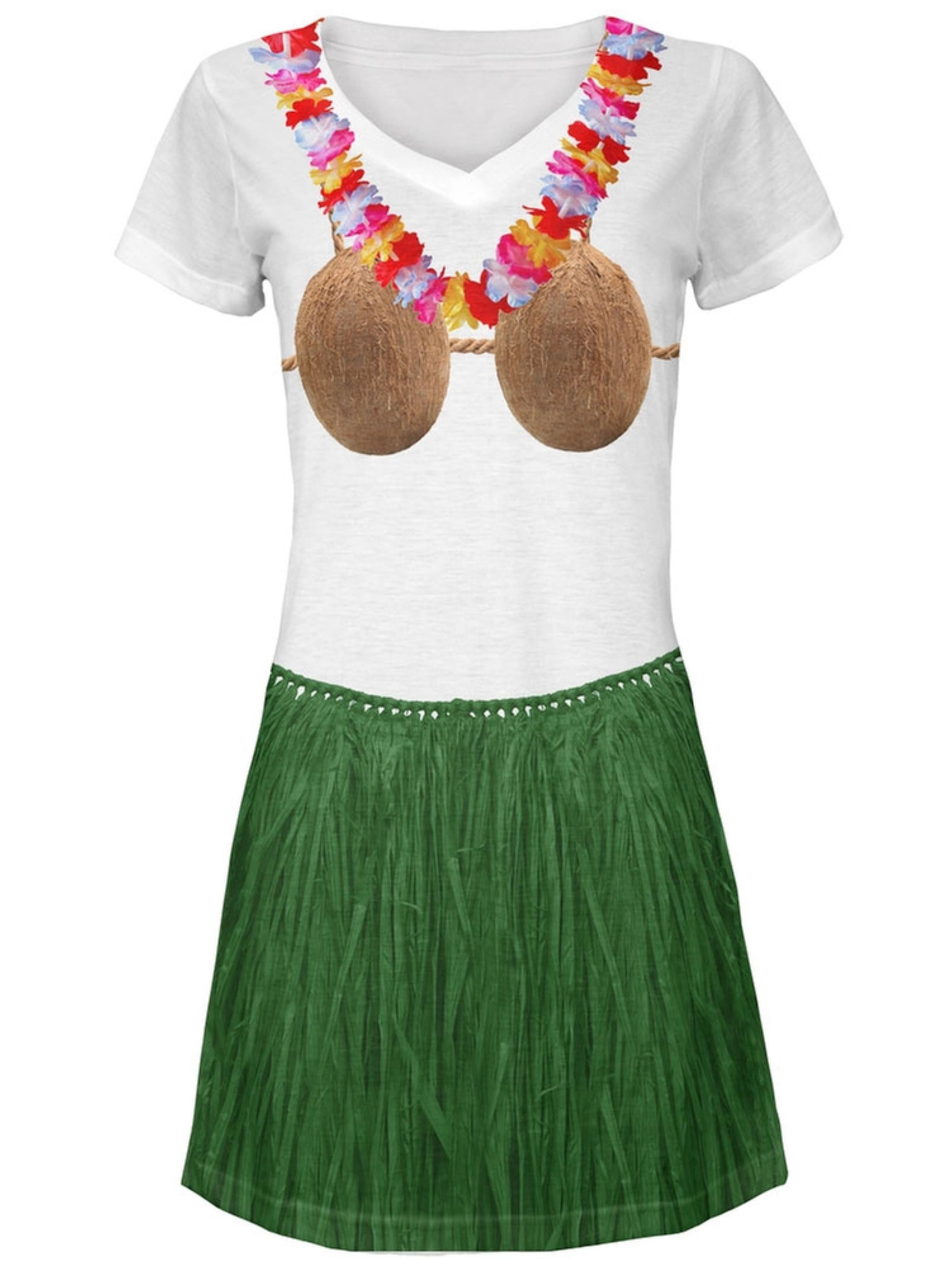 Old Glory Coconut Bra Green Grass Skirt Hula Girl