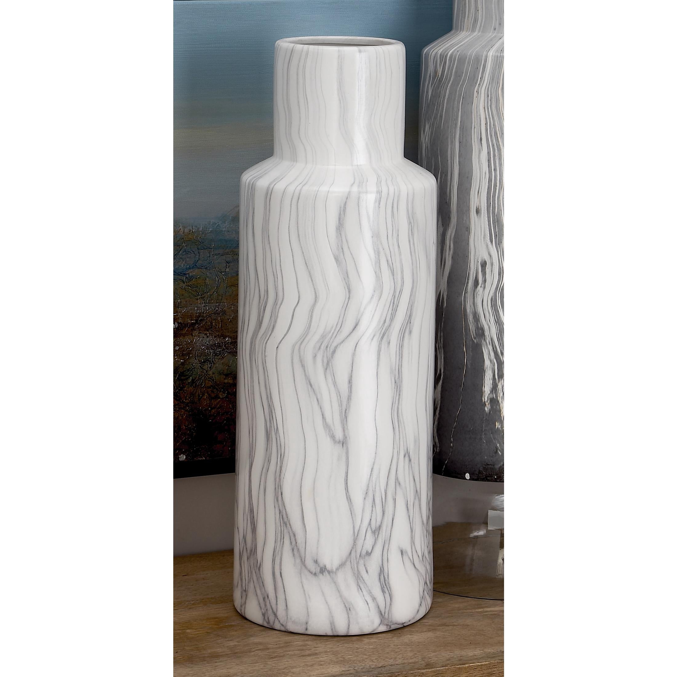 DecMode 21" Faux Marble White Ceramic Vase