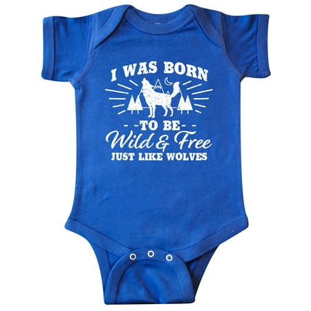 

Inktastic I was Born to be Wild and Free with Wolf and Mountains Gift Baby Boy or Baby Girl Bodysuit