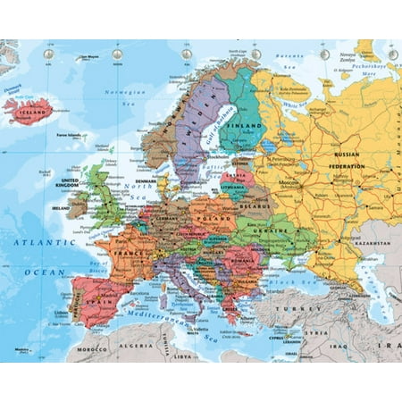 Political Map of Europe With Flags Educational Poster 20x16 inch