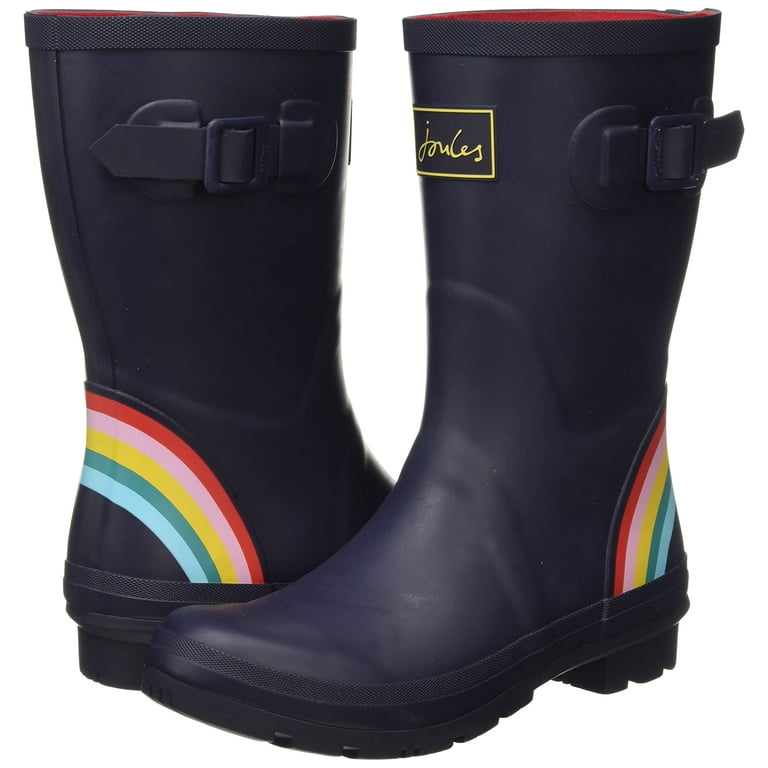 Joules Women's Molly Welly Navy Rainbow Size 7 Mid Height Rain Boot (Navy  Rainbow, 7)