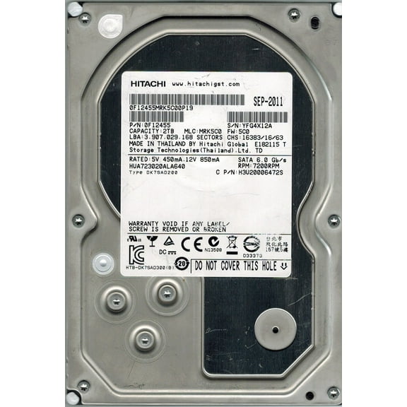 Hitachi HUA723020ALA640 P/N: 0F12455 MLC: MRK5C0 2TB