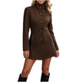 thumbnail image 2 of Wovilon Women's Wool Coat, Stand Collar Button Front with Pockets, Waist-Fitted Short Length for Fall Winter, 2 of 6