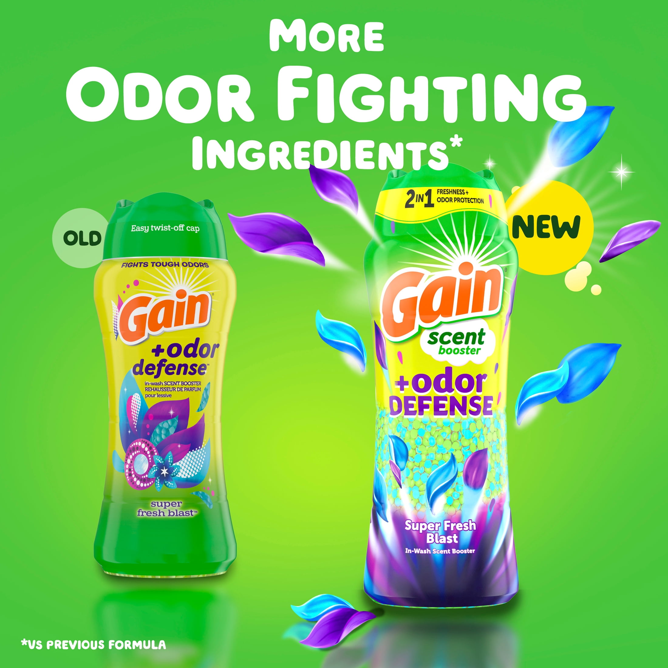 (4 pack) Gain Laundry Scent Beads, Odor Defense 2-in-1 In-Wash Scent Booster, Super Fresh Blast Scent, 21.1 oz
