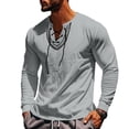 thumbnail image 4 of khonts,Men's Embroidered V-Neck Drawstring T Shirts Oversized Long Sleeve Tee Shirts Stylish Comfy Casual Tops Grey L, 4 of 9