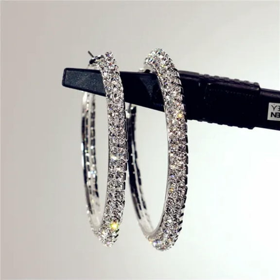 925 Silver,Gold Hoop Earring Gorgeous Cubic Zircon Anniversary Jewelry A Pair