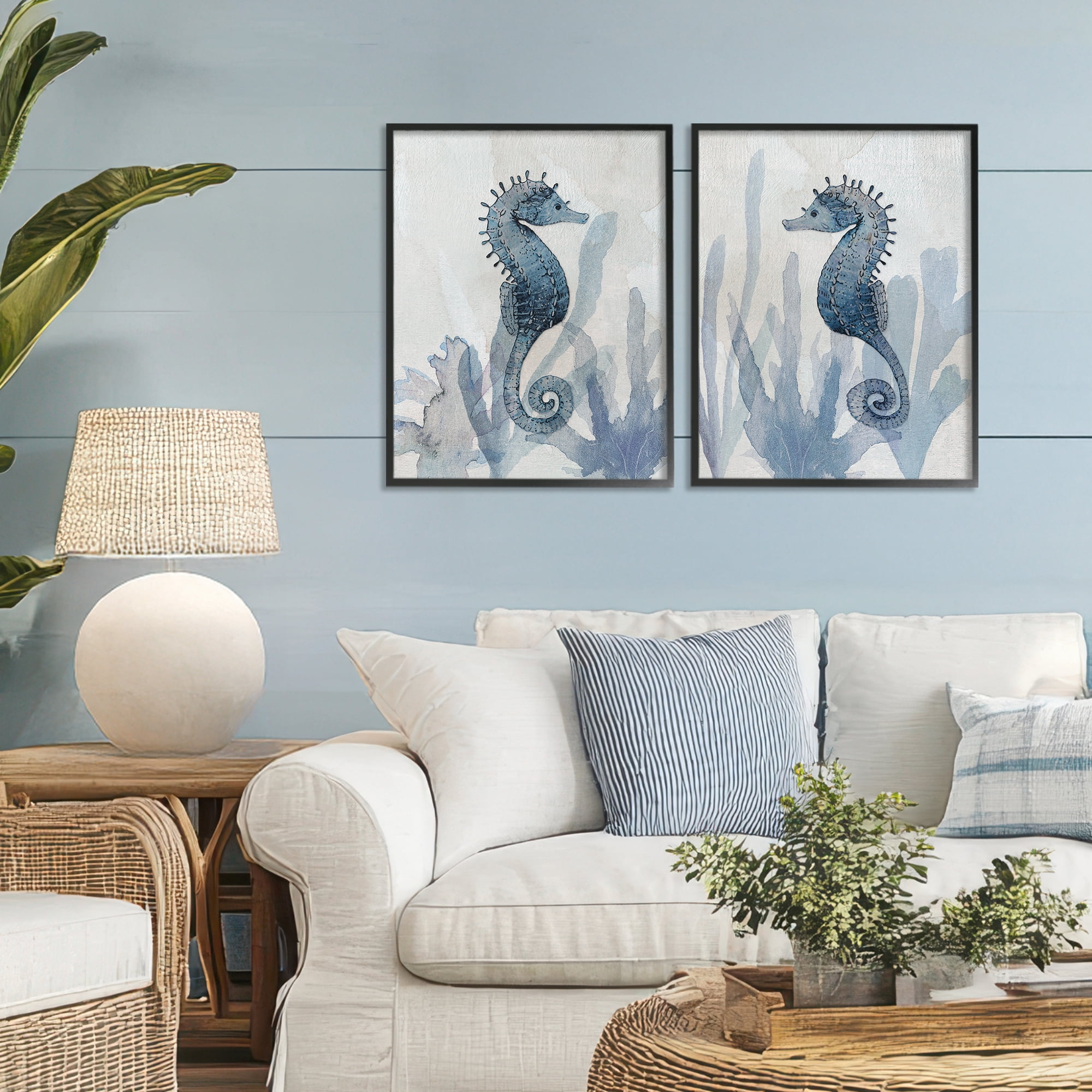 Stupell Industries Impressions of Seahorses 2 Piece Black Framed Giclee Art Set, design by Susan Jill