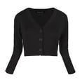 thumbnail image 2 of Urban CoCo Women's 3/4 Sleeve V-Neck Cropped Cardigan (Black, XL), 2 of 6