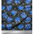 thumbnail image 1 of Soimoi Grey polyester Crepe Fabric Aster & Lavender Blue Flower Floral Printed Fabric 1 Yard 42 Inch Wide, 1 of 1