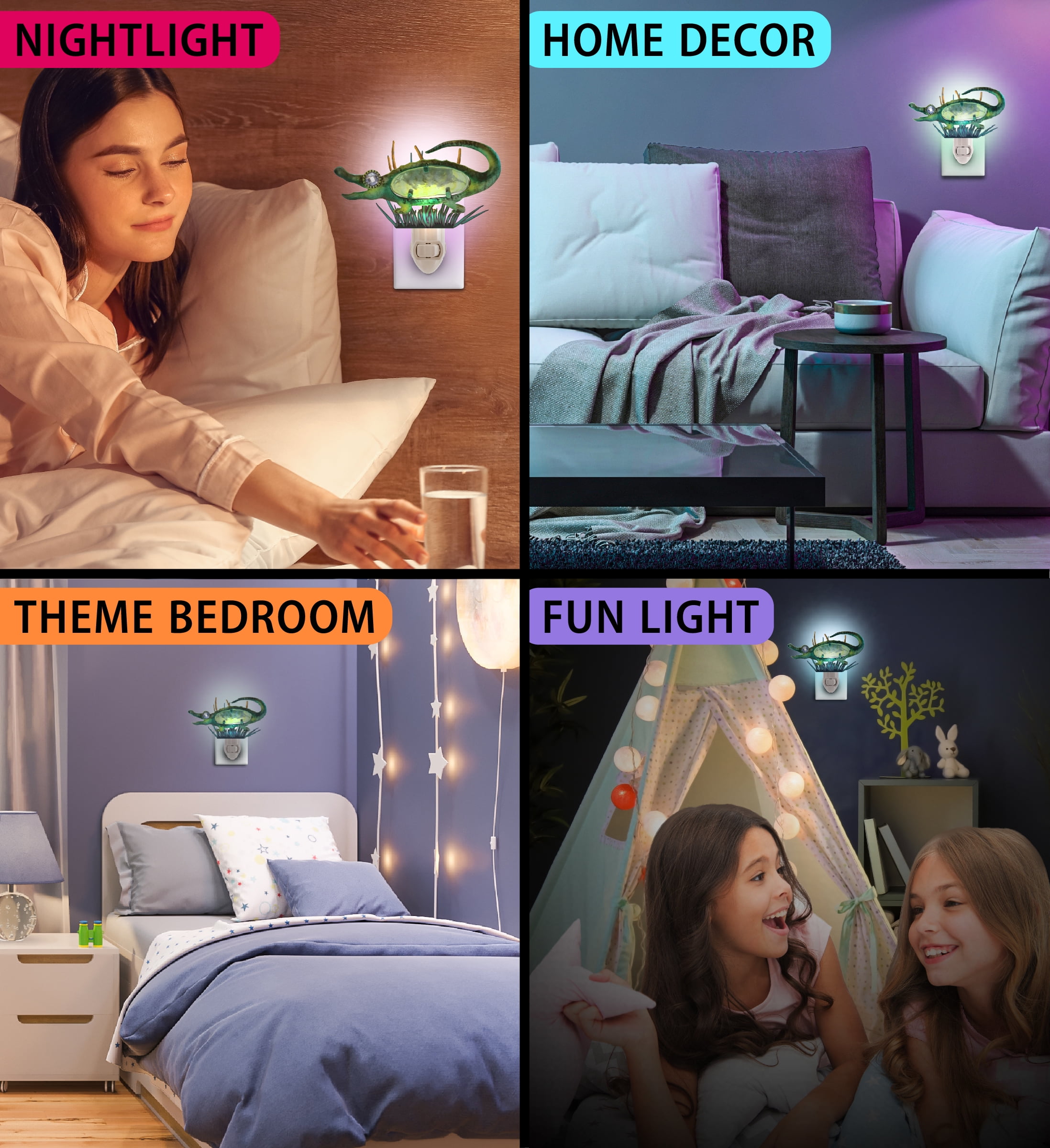 COTA Global Alligator Night Light - Home Décor Wall Plug in Night Light with Switch, Unique Decorative Hand Made Metal & Glass Nightlight for Bathroom, Nursery, Hallway, Kitchen, & Bedroom - 5 Inches