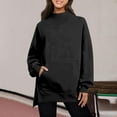 thumbnail image 2 of WXLWZYWL Sweatshirts for Women Long Sleeve Shirts High Neck Side Split Solid Color Tops with Pockets, 2 of 6