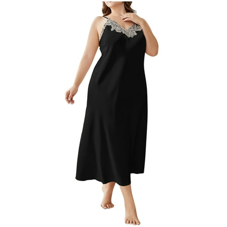 Xuniizn Nightgowns for Women Plus Size Sexy Lingerie Womens Sleepwear Mini V-Neck Sleep Dress Loose Causal Short Slip Night Dress XL-5XL  Gifts for Women