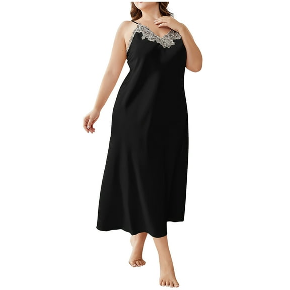 ZKCCNUK Plus Size Nightgowns for Women Sexy Women Temperament Solid Sexy Solid Dress Pajamas Dress Suspenders XL-5XL