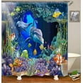 thumbnail image 7 of Oceanic Shower Curtain Sets 4-Piece Waterproof Polyester 72x72 Inch, Marine Life Motif with Non-Slip Bath Mat & Toilet Cover, Includes 12 Hooks, 7 of 7