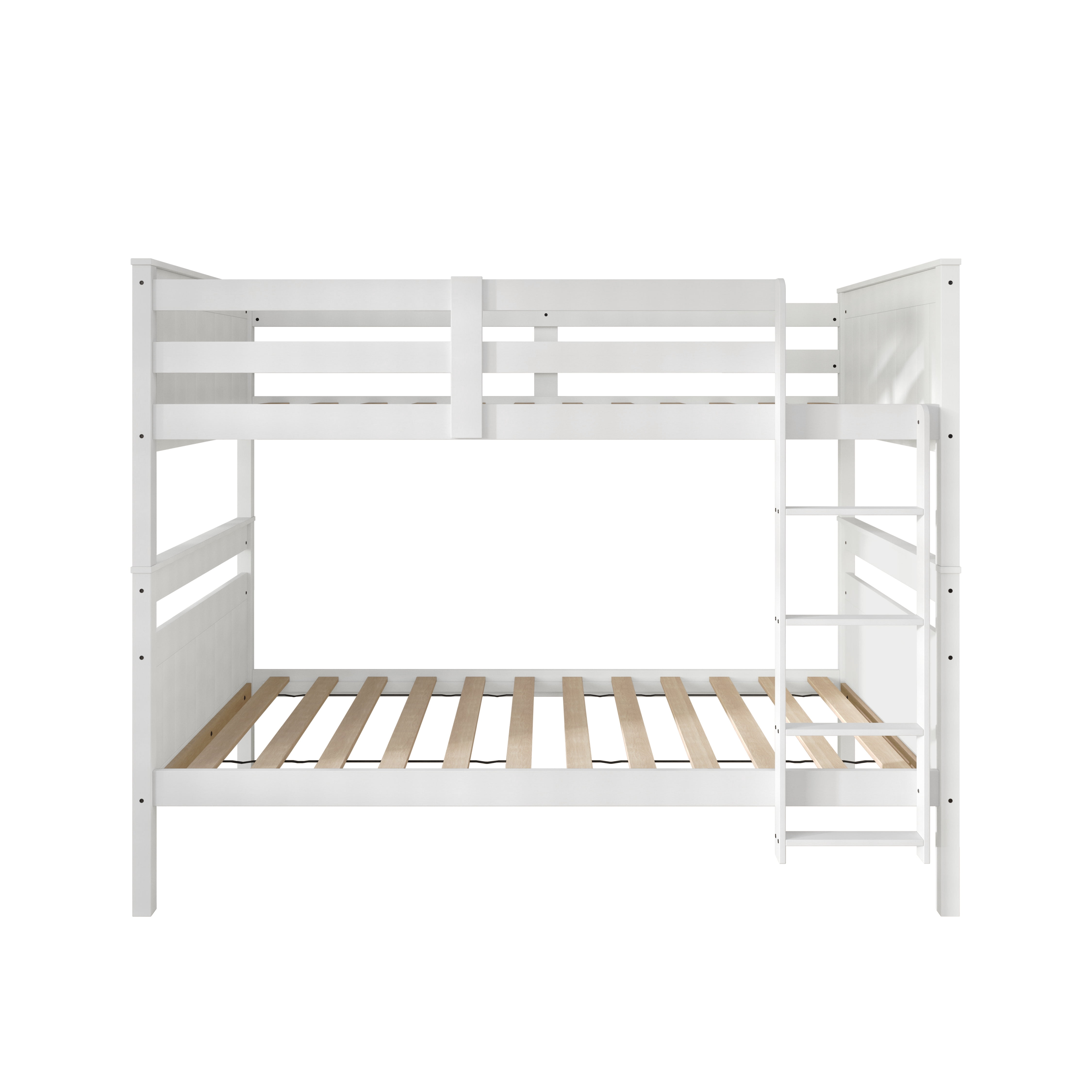 Home Design Lorain Twin Over Twin Solid Wood Bunk Bed with Sturdy Guardrails and Ladder, White, Easy Assembly