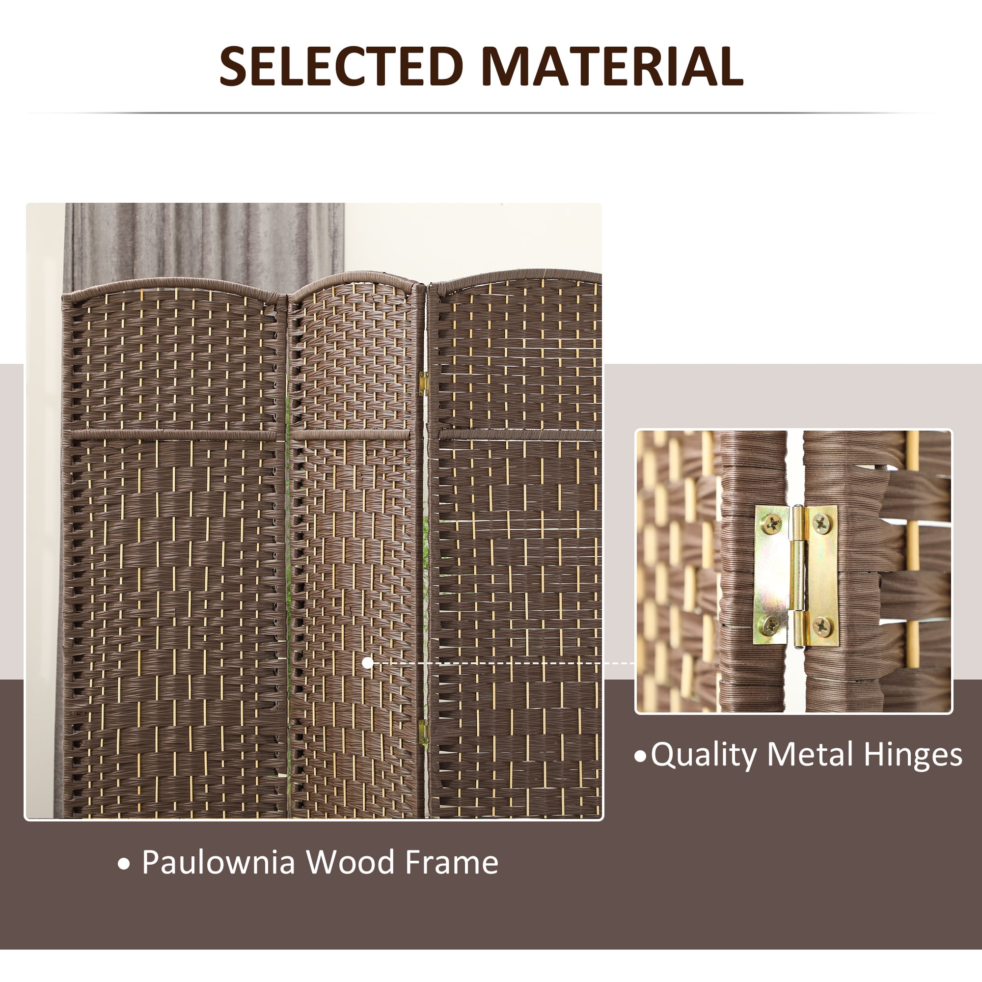 HOMCOM 3 Panel Room Divider, 6' Tall Folding Privacy Screen, Hand-Woven Freestanding Wood Partition for Home Office, Bedroom, Brown