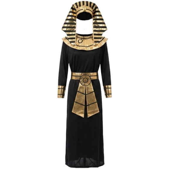 Jiibva Men Pharaoh Cosplay Costume Egyptian King Black Robe Outfit One Size