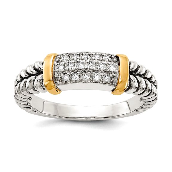 925 Sterling Silver Polished Prong set Oxidized With 14k Diamond Ring Size 7 Ring for Women