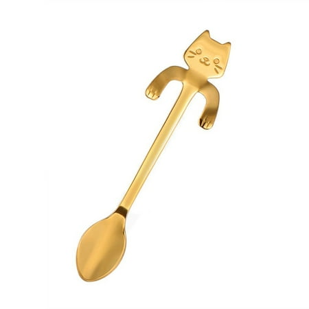 

VEAREAR Spoon Stainless Steel Cute Cat Hanging Cup Design Coffee Drink Spoon Kitchen Tableware