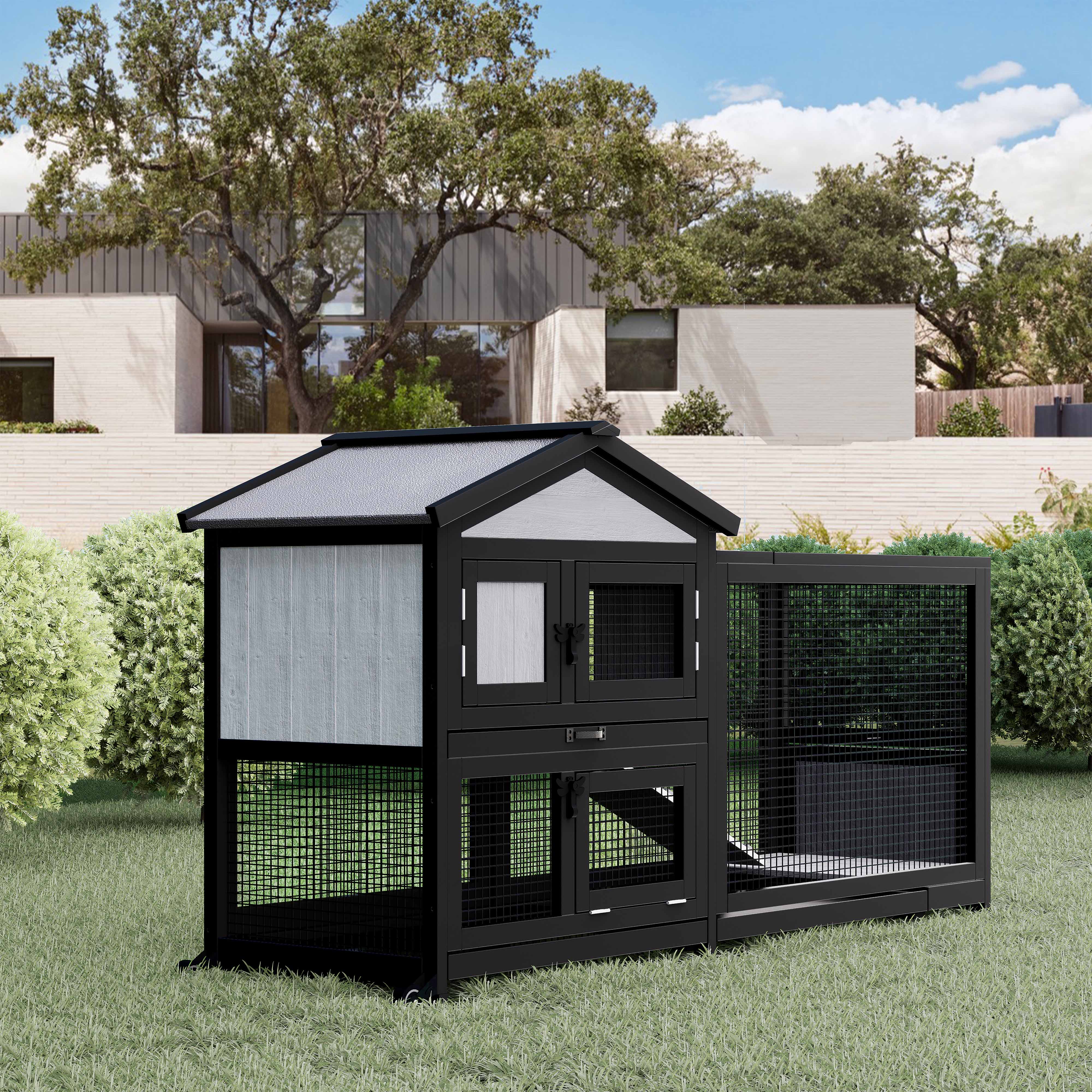 Uoyoutar Large Rabbit Hutch Indoor Outdoor Chicken Coop Wooden Bunny Cage with Waterproof Roof