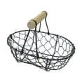 thumbnail image 1 of Cesta de alambre para huevos, cesta ovalada para recolección, rústica, decorativa, vintage, cesta de almacenamiento de hierro con mango de madera para Negro, 1 of 8