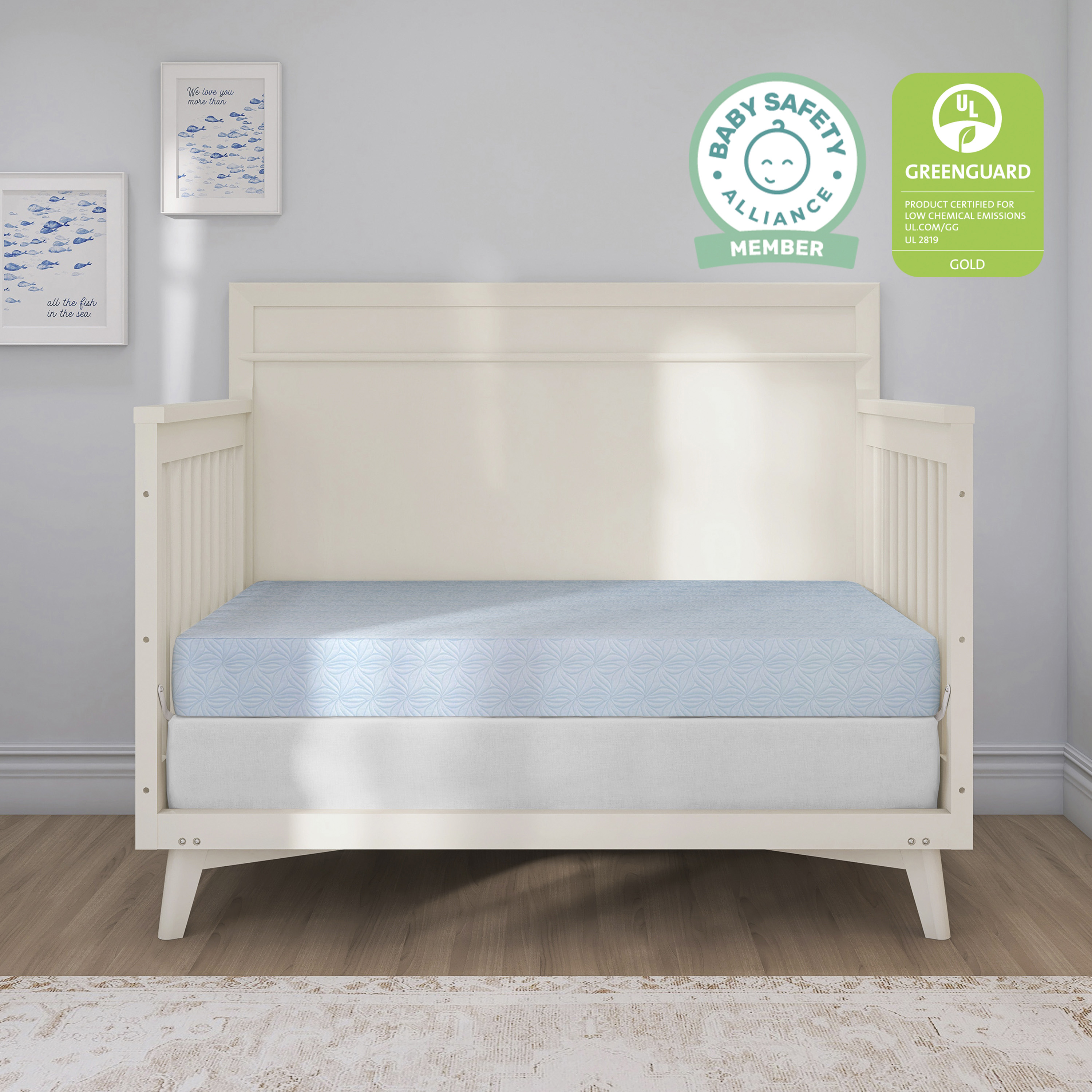 Dream On Me 2 in 1 Little Lullaby Crib and Toddler Mattress, Blue Floral