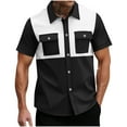 thumbnail image 2 of T-shirts for Men Plus Size under $5 Short Sleeved Lapel Color Block Double Pockets Button Shirt Casual Shirt Black XXXL, 2 of 6