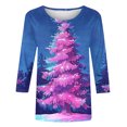 thumbnail image 4 of Darzheoy Womens Christmas Tops Casual Printed Round Neck Mid-Length 3/4 Sleeve Sweatshirts Drop Shoulder Loose Solid Color Graphic Blouses, 4 of 5