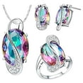 thumbnail image 2 of Jiaroswwei Fashion Women Rainbow Faux Topaz Pendant Necklace Earrings Ring Jewelry Set, 2 of 7