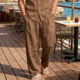 thumbnail image 5 of Horkkom Linen Pants Men Breathable Elastic Waist Solid Color Pants Summer Loose Casual Pants with Pockets S, 5 of 10