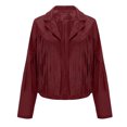 thumbnail image 5 of HAPIMO Discount Women's Cropped Fringe Jacket Faux Suede Leather Long Sleeve Lapel Collar Motorcycle Jackets Open Front Tassel Outwear Wine L, 5 of 9
