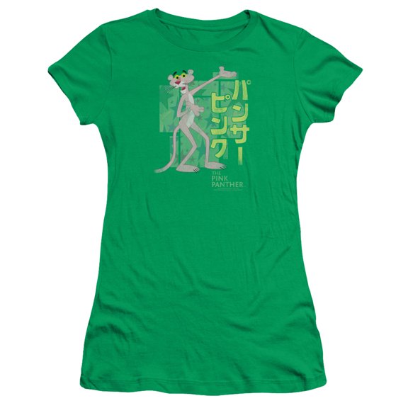Pink Panther Asian Letters Junior Women's T-Shirt Sheer Kelly Green