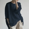 thumbnail image 1 of Blusa de lino de algodón de verano vintage para mujer de color sólido con cuello en O media man CACAGOO Blusa de lino de algodón, 1 of 7