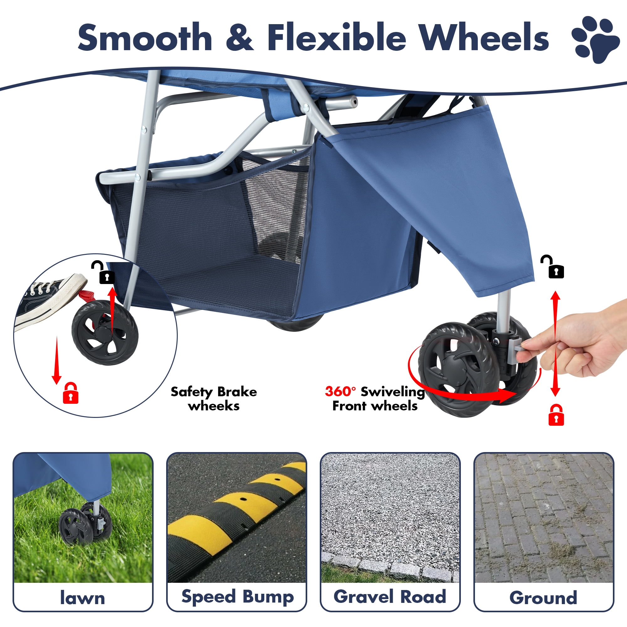 Gianna 3-Wheel Pet Stroller for Dogs, Jogging Stroller with Breathable Mesh Window, Large Storage Basket and Cup Holder